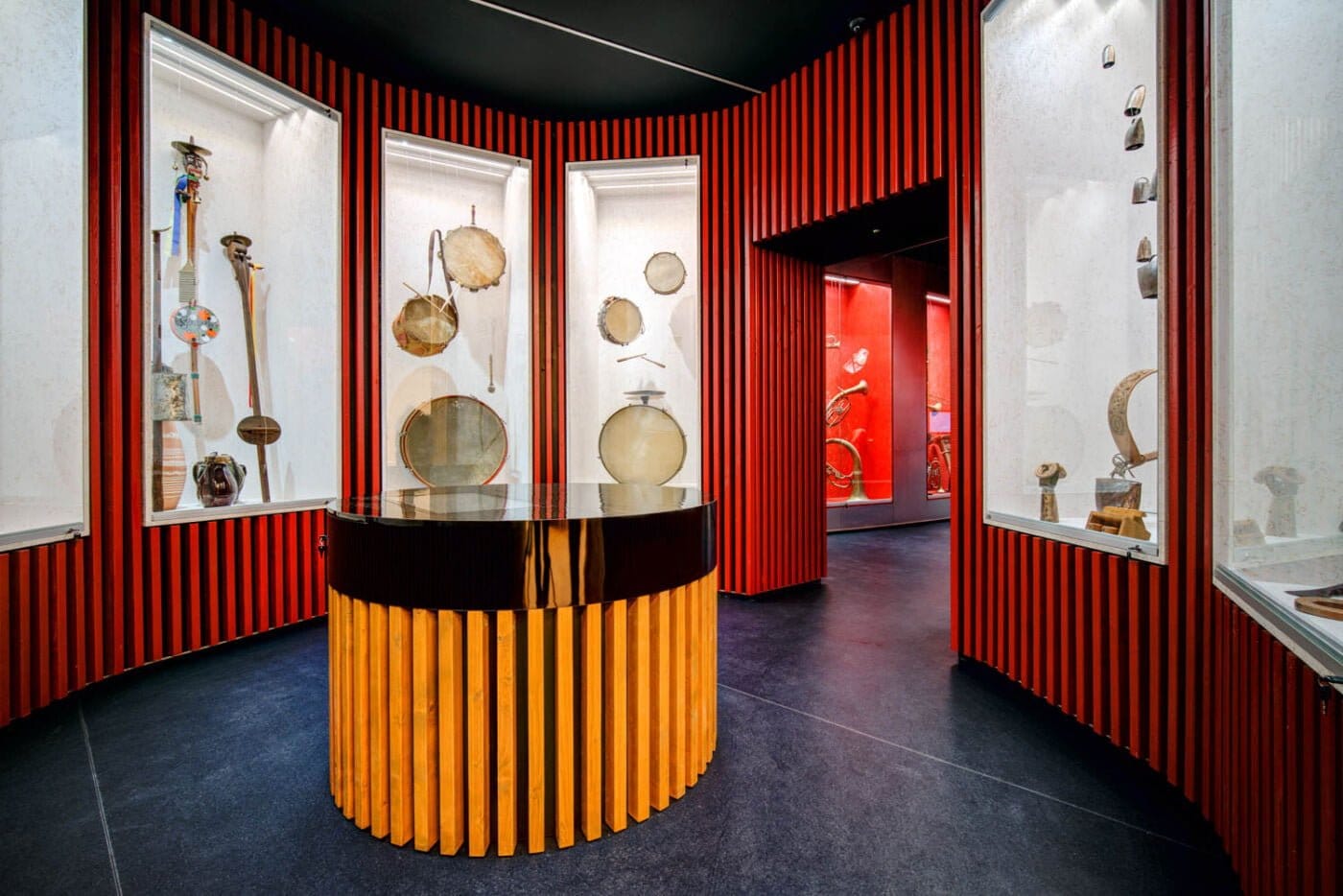 Display cabinets in a museum of folk culture