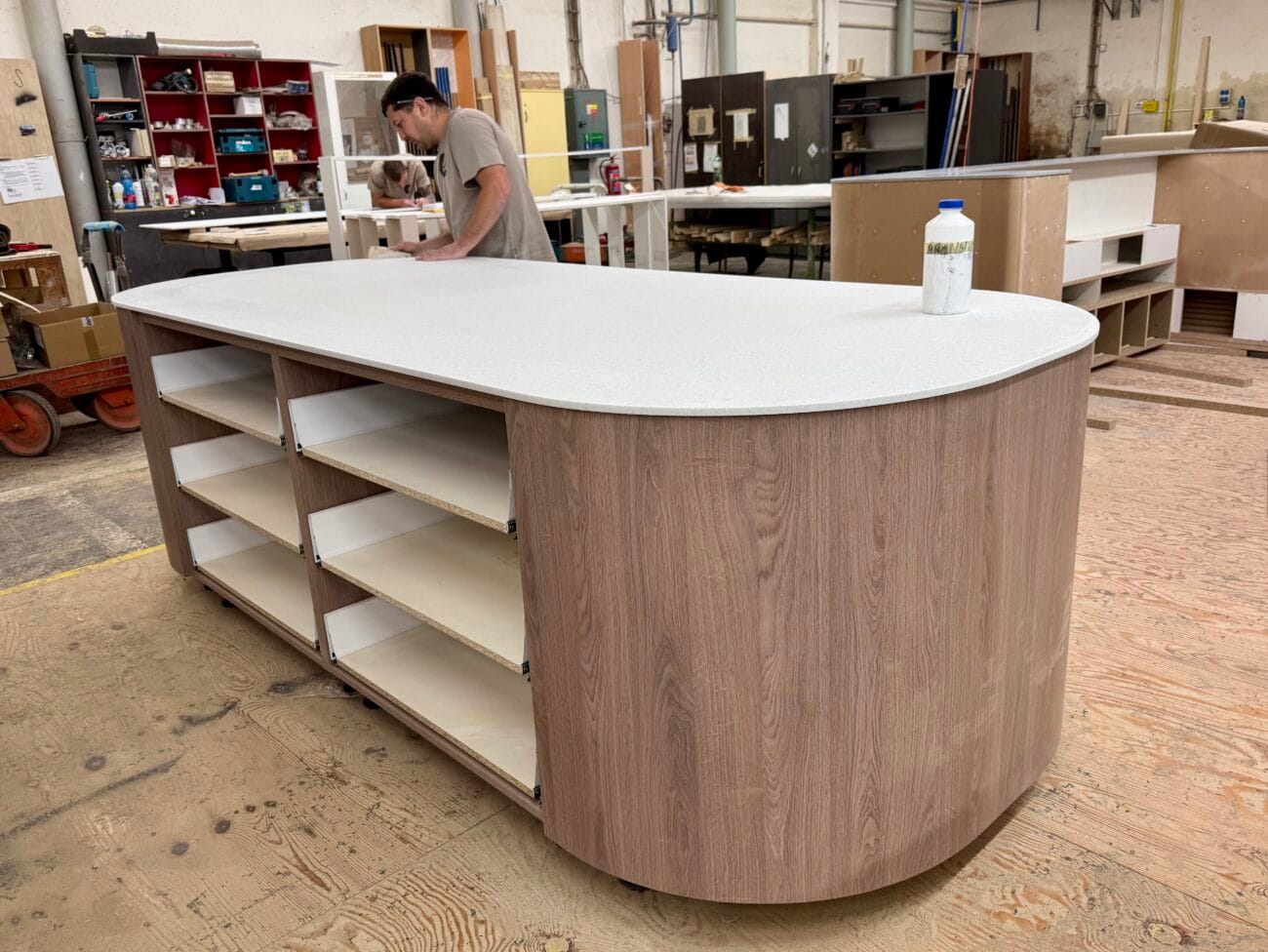 Oval island with an artificial stone top
